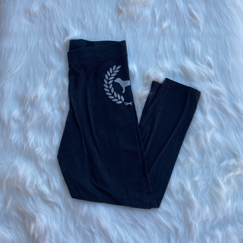 Victoria’s Secret VS NWOT PINK Dark Grey Leggings w Silver Sparkle Campus Skinny